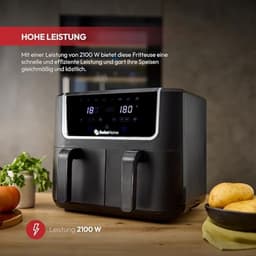 Airfryer met 2 Pannen - Heteluchtfriteuse - Lekker Koken - 8 Programma's - 6 Liter - Zilver — thumbnail 4