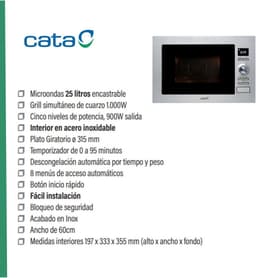 Inbouw Magnetron - Keuken Apparaat - Snel Eten Bereiden - 8 Automatische Menu's - 25 Liter Inhoud - RVS Zwart — thumbnail 5