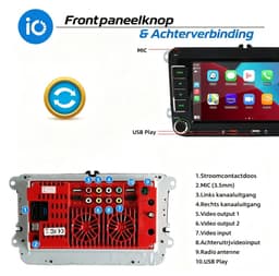 ESSGOO Volkswagen CarPlay Autoradio - met Apple Carplay & Android auto (Draadloos) -Plug&Play- voor VW Golf, Polo, Tiguan, Touran, Caddy, Jetta -7inch Touchscreen scherm-Bluetooth- Dual USB -12LEDs Achteruitrijcamera — thumbnail 2