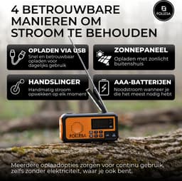 FOLLESA® DAB-373BT Noodradio - Solar Powerbank - 5000mAh - DAB+/FM - Met waterdicht zakje - Noodradio - Opwindbare Survivalradio - Bluetooth & Digitale Wekker - Ideaal voor Noodpakket. — thumbnail 5
