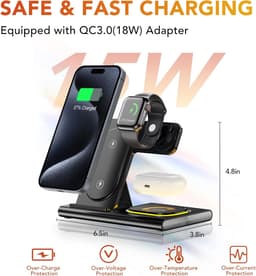 3-in-1 oplaadstation geschikt voor iPhone 17 – Draadloze oplader geschikt voor Apple-apparaten (iPhone 17, 16, 15, 14, 13, 12, 11 Pro Max) – Opvouwbare draadloze oplaadstandaard geschikt voorApple Watch-series en AirPods（5 stuks） — thumbnail 5