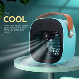 Draagbare Airco en Luchtbevochtiger 2-in-1 - Tafelventilator met 3 Snelheden - Oplaadbaar via USB - Voor Thuis, Kantoor en op Reis - 1 Stuk (Blauw) — thumbnail 2