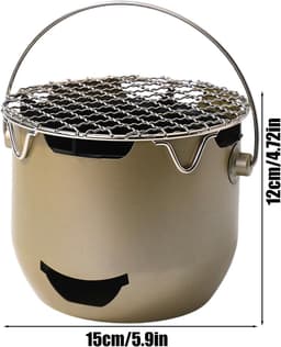 Draagbare houtskoolgrill - 15*12 cm - Mini houtskoolgrill - Draagbare houtskoolgrill voor buiten - Kleine buitengrill - Kleine grill voor buiten koken - Geschikt voor kamperen, barbecueën in de achtertuin, barbecueën in de camper en picknicks - Groen — thumbnail 2