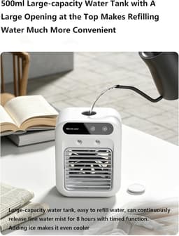 Mobiele Airco - Ventilator - Draagbare Mini Aircooler - Evaporatieve Ventilator met 2 Snelheden - 500ml Waterreservoir - Stil 20dB — thumbnail 4