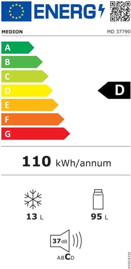 MEDION retro koel-vriescombinatie (95L koelkast, 13L 4-sterren vriesvak, 108 liter inhoud, LED interieurverlichting, traploze temperatuurregeling, retro design, MD 37790) — thumbnail 2