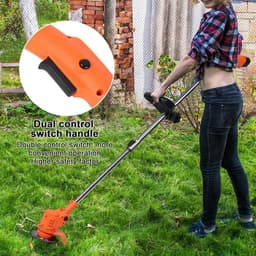 Electric Grass Trimmer, Wireless, Telescopic Stem and Trimmer, Rechargeable Lawn Mower, Three Types of Blades, 2 Batteries (12 V 2.0 Ah), 1 Charger Orange — thumbnail 3