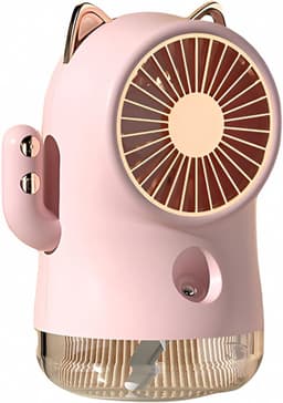 Ventilator - Mini ventilator - Oplaadbare kleine ventilator met vernevelaar, krachtige luchtstroom met 3 standen, draagbare tafelventilator, brede luchtverspreiding, stille oscillerende luchtcirculator voor thuis en op kantoor (roze) — thumbnail 1