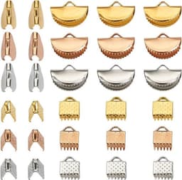 450 stuks lint krimpeinden in drie kleuren met rechthoekige en half ronde vormen, ideaal voor het maken van armbanden en sieraden — thumbnail 1