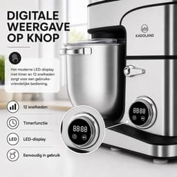 Kadoland® 16L Stand Mixer – Professionele Keukenmachine voor Zwaar Deeg – 12 Snelheden – RVS Mengkom – Inclusief Accessoires — thumbnail 5
