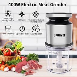 Elektrische hakmolen - Mini mixer - Keuken voorbereiding - 4 roestvrijstalen messen - 600 ml kom - Zilver — thumbnail 2