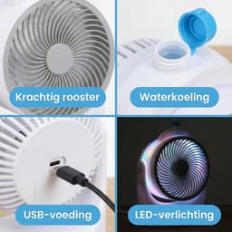 Cheqo® Tafelventilator met Koelelement - Mini Ventilator - Aircooler - Luchtkoeler - USB Ventilator - Mini Airco - Bureau Ventilator - Ventilator met Water - Waterkoeling - LED Verlichting - Draagbare Ventilator - Air Cooler — thumbnail 3
