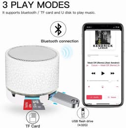 Draagbare draadloze mini Bluetooth-luidspreker, Super Bass stereo oplaadbare luidspreker met LED-verlichting - Wit — thumbnail 3