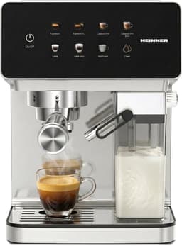 Heinner Pistonmachine – Touch Control – 1350W – Digitaal display – 20 Bar – Espressomachine - Waterreservoir 1.6L en Melkreservoir 0.5L – Zilver — thumbnail 1