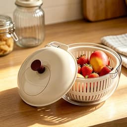 Fruit Wasmachine - Groente Spinner - Maaltijd Voorbereiding - Handgedraaid Mechanisme - 21 x 17 cm - Wit — thumbnail 4