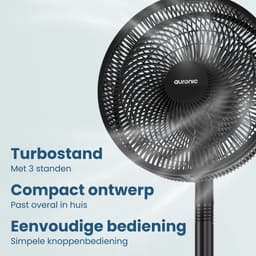 Auronic Statiefventilator - Staande Ventilator - Hoogte Verstelbaar - Roterend - Fluisterstil - 3 Snelheden - Stille Ventilator - Zwart — thumbnail 3