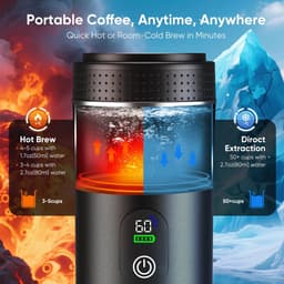 Stervia Draagbare Koffiemachine - Reiskoffiezetapparaat - Tot 5 Kopjes Koffie - Capsules En Poeder - USB C ingang - Zwart - 25 x 7,4 cm — thumbnail 5