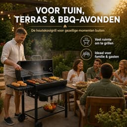 Houtskool BBQ - Smoker Barbecue XL - BBQ met Wielen - 70x37cm Grilloppervlak - Zijpanelen - Zwart — thumbnail 5