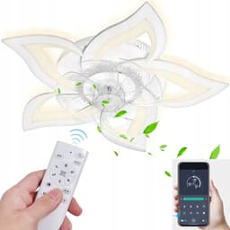 Slimme Plafondventilator met LED Lamp - 50W Energiezuinige Plafondlamp - Bediening via Afstandsbediening én App - Met Instelbare Windsnelheden-Wit — thumbnail 4