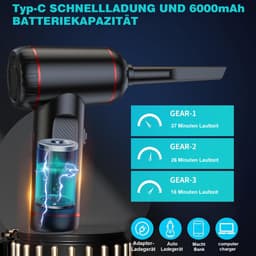 FloraGrace Kruimeldieven - Draadloze Handstofzuiger voor Auto, Huis en Kantoor, Blazen en Zuigen, Krachtige Zuigkracht, Draagbare Stofzuiger, ABS, Zwart — thumbnail 4