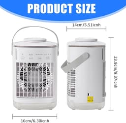 Mobiele Airco - Luchtkoeler met 700ML Watertank - USB Oplaadbare Mini Aircooler - Vernevelende Koelventilator - 4 Snelheden - 4 niveautimer - Draagbare Tafelventilator voor Thuis, Kantoor & Camping - Wit - 23.8x16x14 cm — thumbnail 3