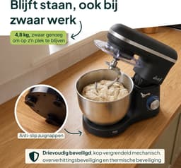 Vivid Green 2000W Keukenrobot - 6.2L - Mixer met Mengkom - Keukenmachine - Keukenmixer - Matzwart — thumbnail 5