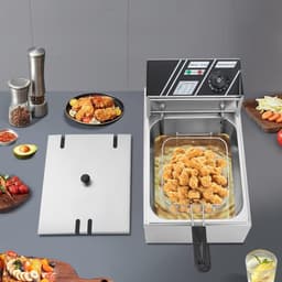 Elektrische Friteuse - Frituurpan - Thuis Frituren - Traploos Regelbare Thermostaat - 6 Liter Inhoud - Zilver — thumbnail 4