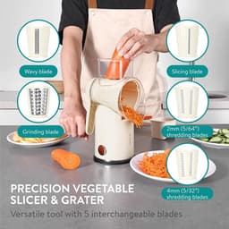 Kaasrasp handslinger met 5 messen, roterende trommelrasp en groentesnijder voor smoothies, gemakkelijk schoon te maken — thumbnail 3