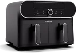 Klarstein AuraAir Color Touch Dual Heteluchtfriteuse – 10 liter heteluchtfriteuse met twee compartimenten, 1700 W, 8 programma's, touchscreen, 75% minder vet, antiaanbaklaag, oververhittingsbeveiliging, zwart/zilver — thumbnail 1