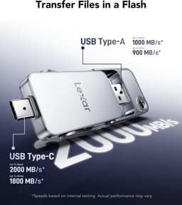 Draagbare SSD - Externe Opslag - Bestanden Overzetten - Dubbele USB Connectoren - 512 GB - Zilver — thumbnail 3
