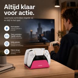 Sounix Oplaadstation geschikt voor PS5 / PS5 Slim / PS5 PRO / DualSense Controller - PS5 accessoires - Dual Oplader - Charging Dock - Roze — thumbnail 2