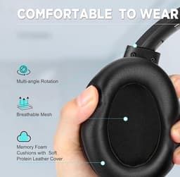 Tuinyo - Draadloze koptelefoon met noise cancelling - Over ear - 60 Uur speeltijd - Diepe bas - Hi-Fi Stereo geluid - comfortabele oorkussens - Inclusief reisetui - Zwart — thumbnail 5