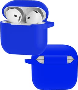 Hoes - Geschikt voor Apple AirPods 4 / 5 - Siliconen Hoesje met Clip - Silicone Case Cover - Blauw — thumbnail 1