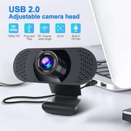Webcam voor PC en Laptop met Ruisvrije Microfoon 1080P Zwart HD Pro - Camera met Microfoon - Windows en Mac - 1080P - 2MP - Plug and Play - USB 2.0 - Automatische Lichtcorrectie — thumbnail 2