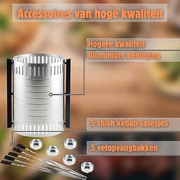 Aurixi® Kebab Grill – Verticale Grill Inclusief 5 Kebab Spiezen – Donorgrill Met Opvangbakjes – Shoarmagrill - Kebabgrill - Grill Apparaat Inclusief Aluminium Body – Zwart - 25cm x 25cm x 50cm — thumbnail 3
