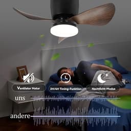 Glitzerlife -Plafond ventilator met verlichting - Moderne LED plafondlamp met ventilator - Stille plafondventilator - Afstandsbediening - Dimbaar - 3 kleurtemperaturen - 6 windsnelheden - Timer & nachtmodus - Vintage Zwart - Plafondlampen slaapkamer — thumbnail 4