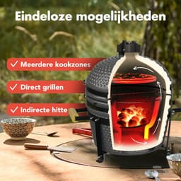 KitchenBrothers Kamado BBQ - 16 Inch Houtskool Barbecue - 34⌀ cm - PFAS-vrij - Deluxe Set - Egg BBQ met Accessoires - Vaderdag Cadeau - Grijs — thumbnail 5