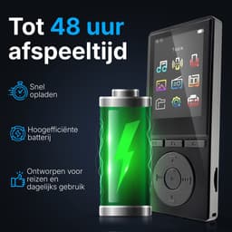 QURETTO® MP3 Speler 64GB – Bluetooth 5.3 – Nederlandse Interface – Inclusief 32GB SD Kaart – Diepe Bas – 2.4 Inch – USB-C – Uitbreidbaar tot 128GB – Voice Recorder – Muziekspeler — thumbnail 5