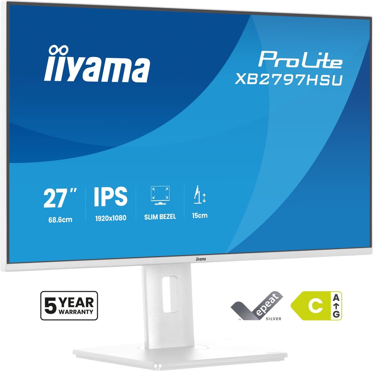 iiyama ProLite XB2797HSU-W1 - 27 inch - Full HD - IPS - USB-Hub (4x) - verstelbaar - Wit — afbeelding 1