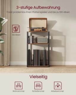Ohana DT - Platenkast - Platenspeler Meubel - LP Opbergsysteem - 100 Platen - Eenvoudige Montage - Multifunctioneel - 3 Niveaus — thumbnail 3