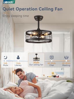 Industriële Plafondventilator met Verlichting in Zwarte Kooi - Stijlvolle Ventilator met Afstandsbediening — thumbnail 4