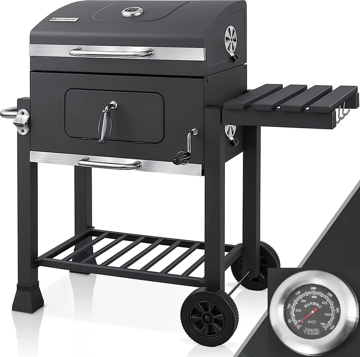 HOB Houtskool BBQ - Barbecue op wielen - Kolen Barbecue - Barbecue Houtskool - Houtskoolbarbecue - Grill Trolley- Thermometer — afbeelding 1