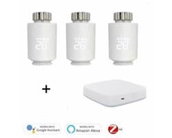 Slimme radiatorknop set van 3 | Zigbee 3.0 gateway | Tuya Smart Life-app | M30x1.5 mm | Wit