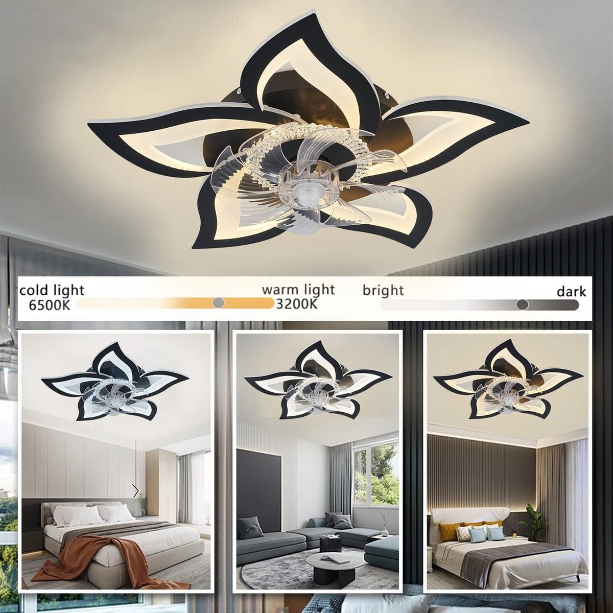 Lila Home Bloem LED Plafondlamp met Ventilator – Dimbaar met Afstandsbediening en App, Modern Woonkamerlicht — afbeelding 1
