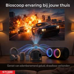 STOBE Movie Express Mini Beamer - Smart Projector met Android 14, Netflix & Apps - 4K Support - WiFi & Bluetooth - Geschikt voor iPhone & Android smartphone - Movie & games projector - wit — thumbnail 3