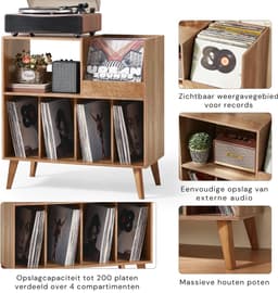 SNJY® Platenspeler Meubel - Platenspeler Kast - LP Houder - Platenhouder - 40D x 80B x 82,6H cm - Bruin — thumbnail 2