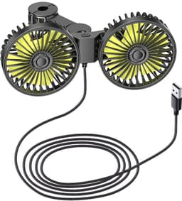 Auto Hoofdsteun Ventilator - Autoventilator Achterbank - USB - Dubbele Kop - 5 Bladen - 10W - Krachtige Luchtstroom - Zwart — thumbnail 1