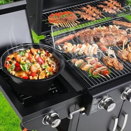 DoneMore® - Gas BBQ grill met 4 branders en zijbrander - grillwagen met thermometer en piëzo ontsteking - zwart - 133x52x122 cm - 27 kg — thumbnail 3