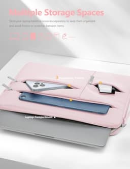 Laptophoes 14-15 inch - Slanke beschermhoes met meerdere vakken in lichtroze — thumbnail 2