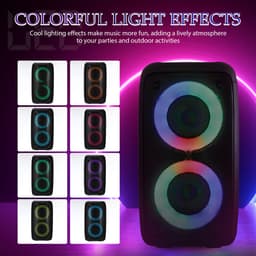 Draagbare Bluetooth Speaker – Draadloze Luidspreker met Kleurrijke LED-verlichting – Hoge Volume Output – Incl. Microfoon – Voor Buiten, Feesten & Camping – Zwart — thumbnail 3