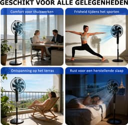 Staande ventilator 60W - Statiefventilator met 6 Snelheden - Vloerventilator met met Afstandsbediening - Ventilator in Hoogte Verstelbaar 110 tot 125 cm - Timer - Kantelbaar en Oscillerend - 53dB - Zwart — thumbnail 2